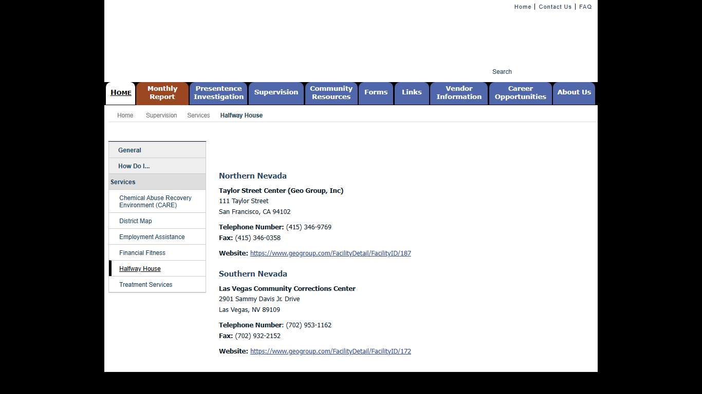 Halfway House | U.S. Probation Office, District of Nevada