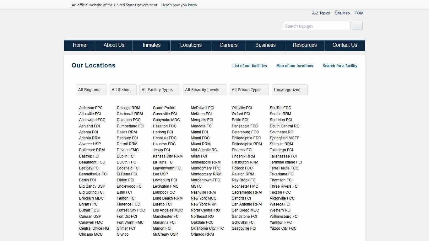 List of BOP Locations