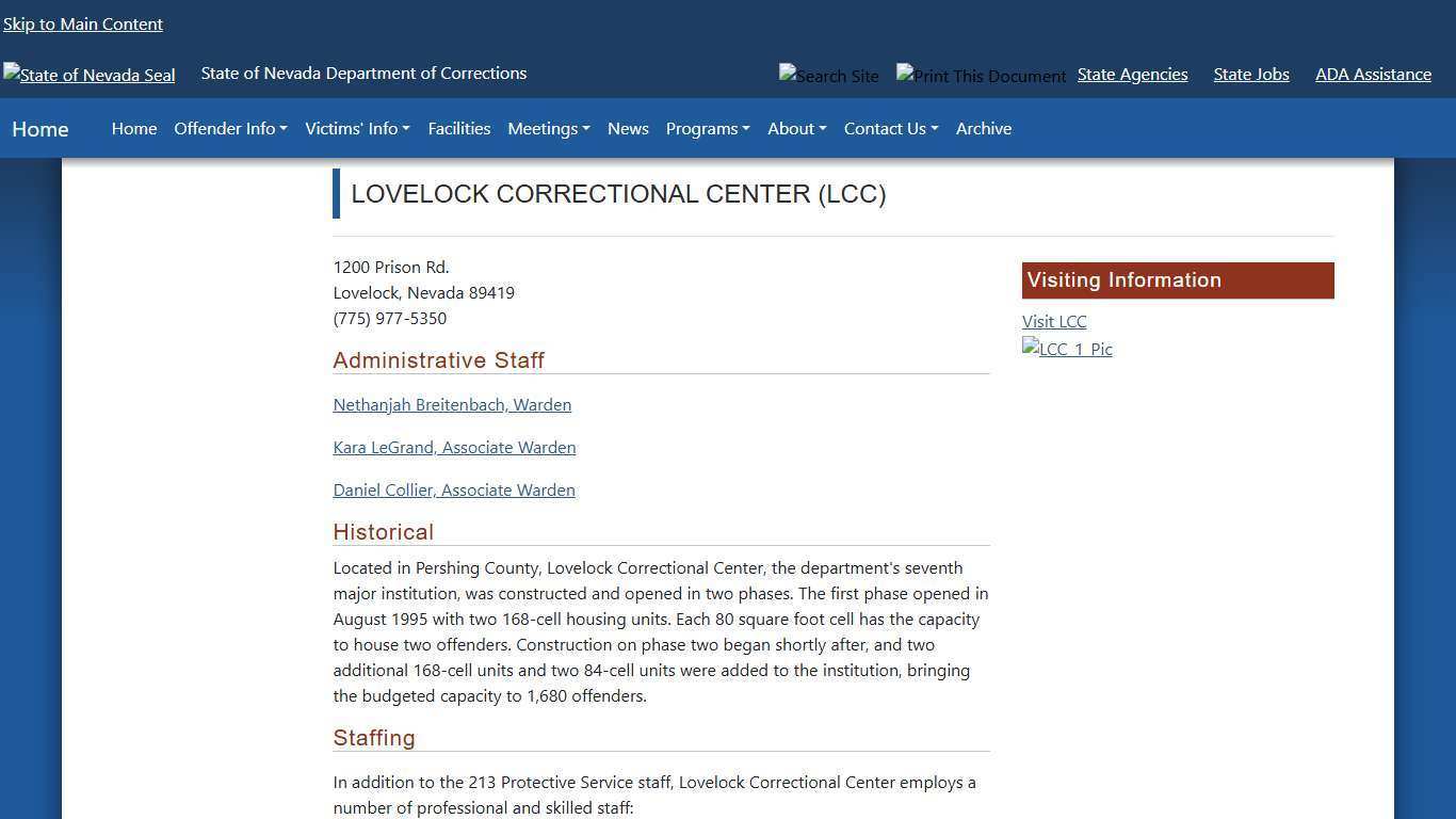 Lovelock Correctional Center Facility | Nevada Department of Corrections