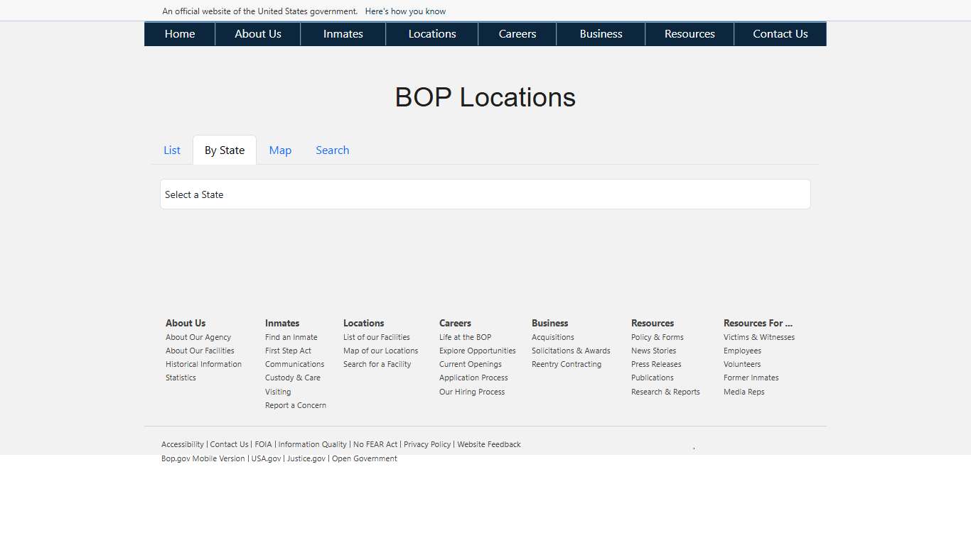 BOP: Locations By State